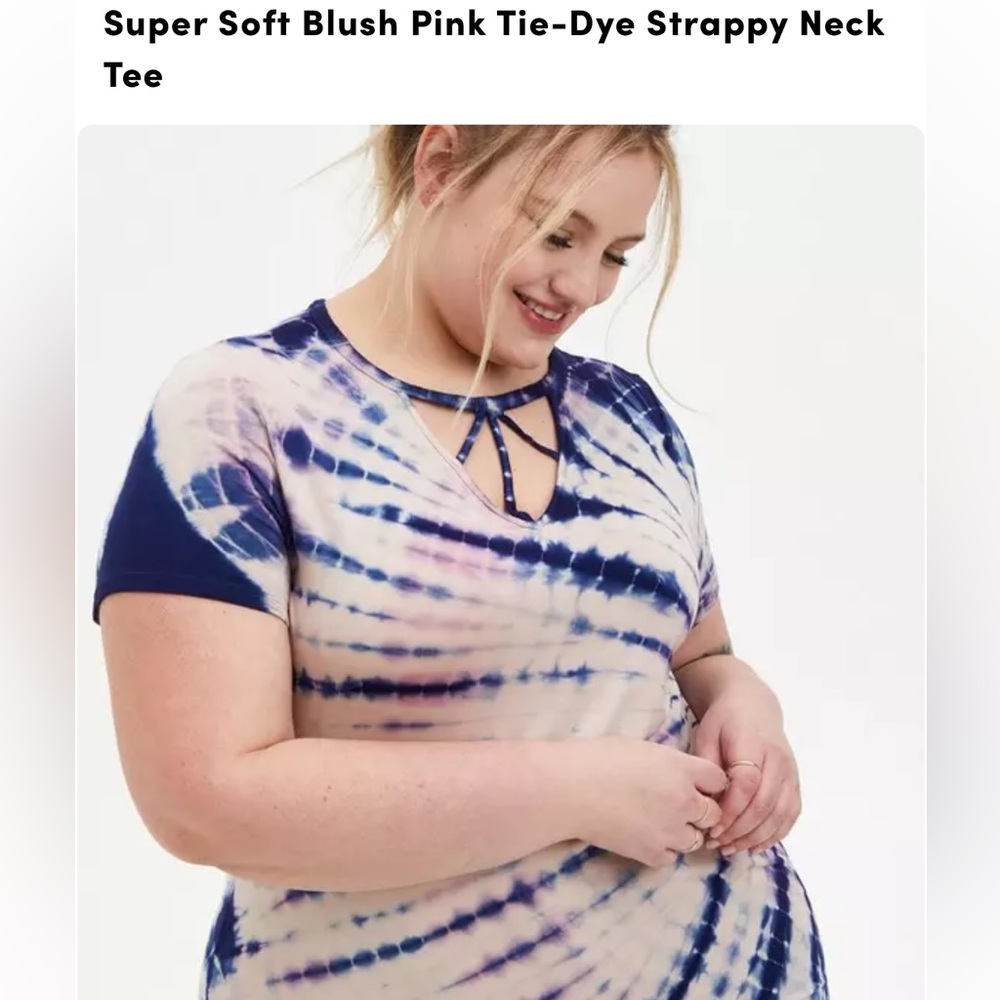 Torrid Tie-Dye Super Soft Strappy Neck Tee - Pink and Blue